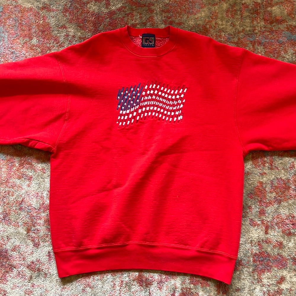 Vintage Embroidered Crewneck Sweater - G Sport American Flag - Red/White/Blue